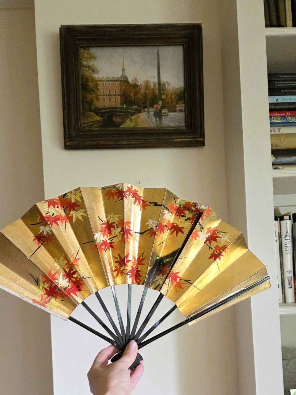 🪭 Japanese Japan FAN Hand painted Double-sided Maple Flowers Hand-held Folding